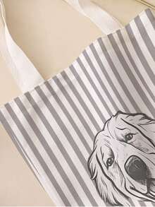 1Pc Custom Pet Photo Multi-Stripe Canvas Reusable Tote Bag, Large Lightweight Stylish Carryall For School Party Daily Shopping,Perfect Gift - Multicolor - View 6