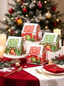6pcs/24pcs/50pcs/Pack Christmas 3D Christmas House Party Gift Paper Bags Candy Snack Boxes Paper Boxes Decoration Atmosphere Paper Boxes Christmas House Tabletop Small Gifts Includes Rope And Cards - View 10
