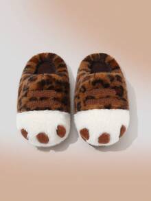 3D Cute Cartoon Cat Paw Design Couple Home Slippers, Unisex Winter Warm Bedroom Slip-On Thick Sole Plush Slippers - Coffee Brown - View 6