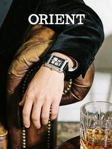 Đồng hồ nam ORIENT mặt vuông cơ tự động, dây da đen vân cá sấu, mặt số hai tông đen & trắng phong cách retro vintage cho công sở và tiệc tùng - màu đen - Xem 2