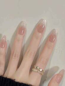 30pcs Almond Shape/Minimalist Apricot Pink Nail Tips/Perfect Fit Acrylic False Nails Set, Includes 1 Bottle Jelly Glue And 1 Nail File. - Multicolor - View 1