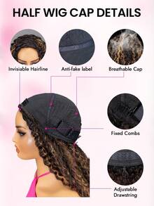 ISEE Hair Wear Go Half Wig Water Wave Flexible Fit 3 In 1 Half Wig With Drawstring Highlight Color Wear And Go Glueless Human Hair Wig 180% Density 14-16 Bob 18-28 Regular Inch Daily Use For Women - S2/30 - View 6
