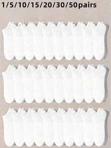 1/5/10/15/20/30/50 Pairs Men's Solid Color Low-Cut Boat Socks, Sweat-Absorbent Casual Daily Wear Socks, Halloween - White - View 4