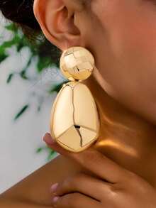 1 Pair Women's Fashion Earrings, Bohemian Style Exaggerated Geometric Shape Metallic Glossy Large Stud Earrings, Suitable For Daily Wear And Vacation - Gemstone-faced Teardrop Gold - View 8