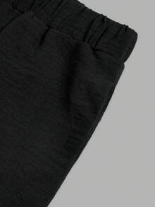 Women Fall Collared Button Front Jumpsuit, Roll‑Tab Sleeve Elastic High Waist Wide Leg One‑Piece Pants - Black - View 5
