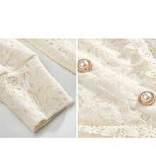 Women's Stand Collar Single-Breasted Shirt, Gentle Vintage Lace Trim, Lace Patchwork, Pearl Buttons, Long Sleeve Blouse, Base Layer Elegant - Apricot - View 4