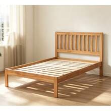 Base Marco de Cama Individual de Madera de Roble con Cabecero, Plataforma Resistente, Espacio de Almacenamiento 8.5 Pulgadas Bajo Cama, Sin Somier Requerido, Montaje Sencillo - Camel - Ver 1