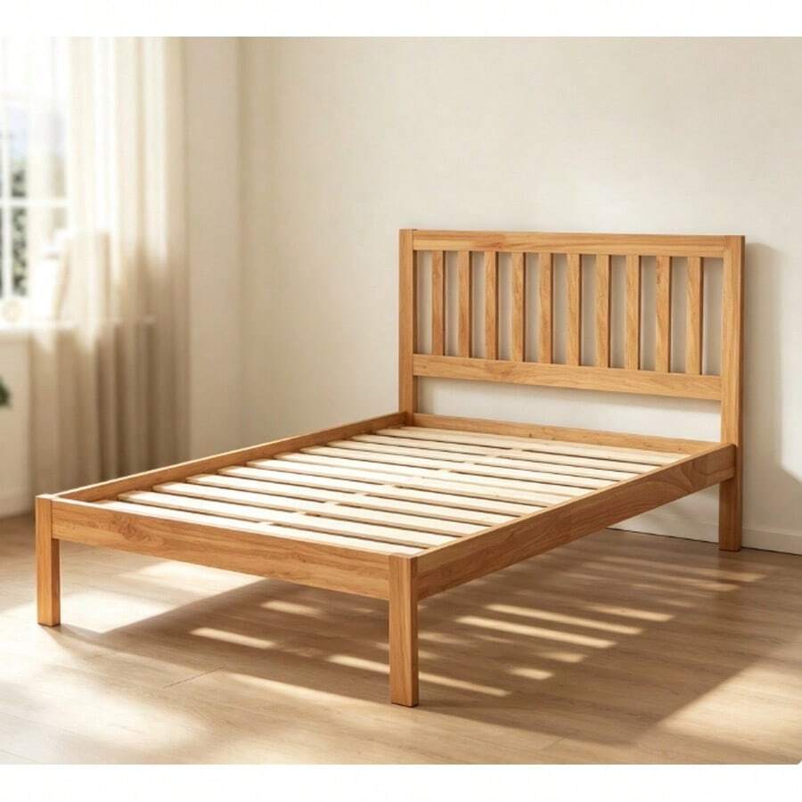 Base Marco de Cama Individual de Madera de Roble con Cabecero, Plataforma Resistente, Espacio de Almacenamiento 8.5 Pulgadas Bajo Cama, Sin Somier Requerido, Montaje Sencillo - Camel - Ver 1