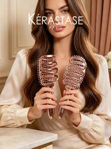 Kérastase Rose Gold Spiral Hollow Hair Comb, Ergonomic Curved Handle, Anti-Static Scalp Massage Comb, Suitable For Blowout Volumizing Styling, Lightweight Portable Hair Styling Tool Gift - Pink - View 6