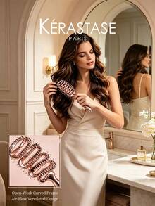 Kérastase Rose Gold Spiral Hollow Hair Comb, Ergonomic Curved Handle, Anti-Static Scalp Massage Comb, Suitable For Blowout Volumizing Styling, Lightweight Portable Hair Styling Tool Gift - Pink - View 2