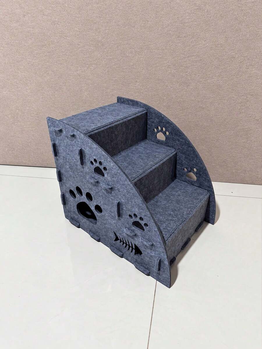 2-Step Dog Stairs For Bed And Sofa, Gray Felt Pet Steps With Paw Cutout Design, Indoor Climbing Aid For Small, Senior And Short-Legged Dogs - Multicolor - View 1