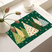 1pc 2D Christmas Absorbent Mat, Christmas Tree Pattern, Kitchen Countertop Absorbent Drying Mat, Coffee Machine Mat, Pour-Over Coffee Pot Mat, Dish Drainer Mat, Non-Slip Heat-Resistant Kitchen Mat, Dining Table Mat, Breakfast Mat, Washing Machine Mat, Home Kitchen Dining Table Coffee Shop Bar Decor Mat, Holiday Party Housewarming Gift - Multicolor - View 11