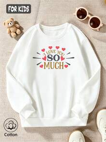 سويت شيرت أطفال أبيض بياقة دائرية، طباعة إنجليزية ناعمة "I LOVE YOU SO MUCH" مع تصميم قلب مشع، أكمام طويلة - أبيض - مشاهدة 3