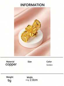 1pc Fashion Women's Gold Mesh Copper Open Ring Index Finger Ring, Suitable For USA, UK, France, Middle East, Dubai, Africa, Saudi Arabia, Bridal Wedding Banquet Dress Accessory, Mother's Day, Valentine's Day, Wedding Season, Birthday, Holiday Gift, Daily Wear - Yellow Gold - View 6