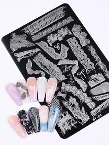 1片蕾絲設計可重複使用美甲印花板 不規則蕾絲邊美甲印花模板 金屬不鏽鋼美甲模板 DIY美甲沙龍秋季美甲工具 美甲用品 - 銀色 - 查看 7