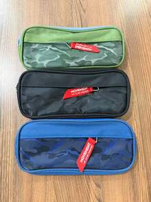 1pc Pencil Case, Large Capacity Pen Bag, Suitable For Boys And Girls Storage Pen Pouch, Portable Office Stationery Organizer And Makeup Bag, With Three Multi-Functional Compartments, [Blue.Black.Green.]Random Color, Random Packaging - A - View 8