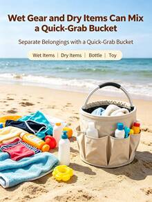 Collapsible Outdoor Water Bucket With Multiple Side Pockets, Portable Hand-Carried Water Container, Metal Handle, Foldable Bucket For Fishing, Camping, Gardening, Yard Work And Outdoor Activities - Portable Version - View 1