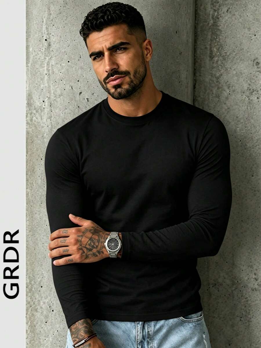 GRDR Men's Casual Round Neck Lightweight Long Sleeve T-Shirt, Suitable For Leisure, Sports And Commuting