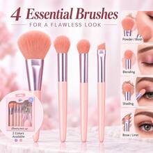 6pcs Makeup Tool Set, Includes 4 Makeup Brushes, Eyelash Curler, Compact Beauty Essentials Kit, Suitable For Face, Eyes And Daily Makeup, Pink/Lavender Purple - Multicolor - View 4