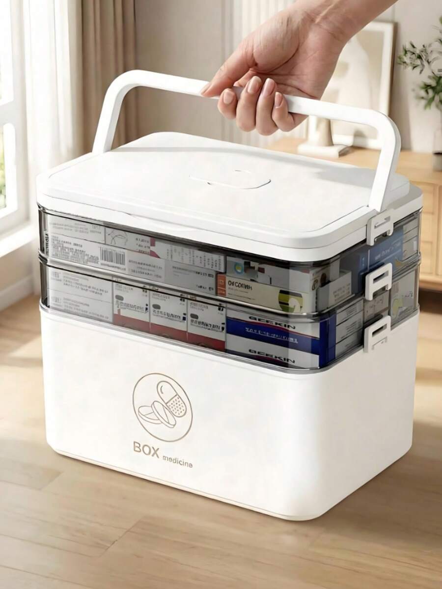 3-Layer Large Capacity Transparent Minimalist Medical Medicine Storage Box, Waterproof Sealed With Compartment Design, Handle, Home Desktop Bathroom Countertop First Aid Medicine Box, Multi-Functional Multi-Layer Portable Handheld First Aid Bag, Family Medical Storage Box, Outdoor Travel Emergency Medicine Organizer, Nurse Car Storage Tool, With Lid Moisture-Proof Lock Compartment Tool Box, Camping Business Trip School Dormitory Home Backup Medicine Box, Plastic Multi-Functional Large Size Organizer Box, Dust-Proof Storage Box