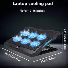 NUO XI Laptop Cooling Pad, 6 Cooling Fans, 4-Level Adjustable, LED Lights, Speed Scroll Switch, Large Airflow And Low Noise, 2 USB Ports, Metal Mesh Design, Suitable For 10-17 Inch Laptops - View 8