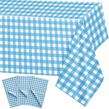 1pc/3pcs Blue & White Plaid Disposable Plastic Tablecloth, Fresh Classic Plaid Pattern, Simple And Elegant, Perfect For Outdoor Picnic, Summer Patio Party, Birthday Party, Themed Event Table Decor 137*274cm - Multicolor - View 7