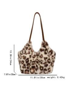 low tea 1pc Crescent Bucket Plush Fabric Shoulder Tote Bag, Suitable For Commuting, Shopping And More - Coffee - View 3
