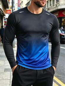 Men's Gradient Long Sleeve Sports T-Shirt Running Top - Blue - View 1