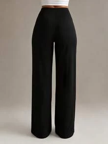 XLLAIS Women's High Waist Straight Leg Pants, Fashionable & Stretchy, Autumn/Winter Casual Black Spring, Office - Black - View 2