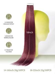 DNE HAIR 10pcs Tape In Hair Extensions 100% Human Hair 99J Wine Red Straight Style In 14-22 Inch Lengths Extensions Silky Seamless Invisible Top Quality Thick Ends Healthy Human Hair Extensions For Thin Hair And Salon Use And For All Women/Girls Daily Use - S99J - View 3