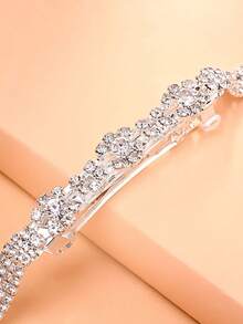 STONEFANS 1pc New Rhinestone Ponytail Tassel Hair Clip, European And American Fashion Crystal Hair Accessory Headpiece Hair Chain - Silver - View 4