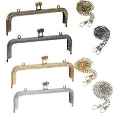2PCS Square Embossed Metal Bead Hooks + Replaceable Thin Chain, Vintage Metal Clasp Bag Hardware, Handmade DIY Bag Accessories For Crossbody Bag / Evening Bag / Daily Commute Bag - Multicolor - View 4