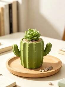 1pc Green Cactus Shaped Flower Pot, Pen Holder, Large Capacity Storage Space, Stable Base, Not Easy To Tip Over, Study Office Desk Surface Decoration, Suitable For Office Housewarming Gift - Cactus - View 6