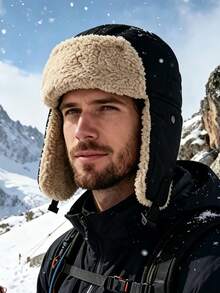 1pc European & American Men's Warm Trapper Hat, Winter Hiking Cold-Proof Ear Protection Hat, Knitted Hat, Fleece Lined Windproof Ski Hat - A - View 6