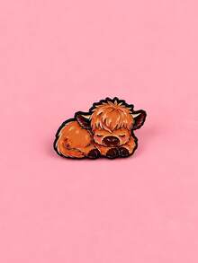 Cute Sleeping Baby Highland Cow Enamel Brooch - Cuddled Fluffy Animal Pin, Suitable For Backpacks And Jackets - Multicolor - View 6