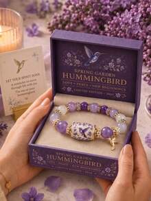 A Charming Women's Bracelet Inspired By Hummingbirds. The Bracelet Features A Purple Hope Bead Design With An Elastic Band, Creating An Exquisite And Romantic Look Like A Spring Garden. It's An Ideal Gift Choice, Suitable For Self-Gifting Or Giving To Your Loved Ones. - Multicolor - View 2