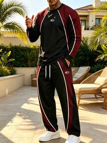 Men's Colorblock Patchwork Long Sleeve Sweatshirt And Sweatpants Casual Set - Multicolor - View 1
