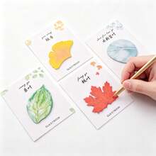 Realistic Leaf Shaped Sticky Notes, Maple, Ginkgo, Mulberry, Watercolor Blue Leaf, 4 Styles Combination, Fresh Watercolor Leaf Design, Reusable Sticky Notes, Student Planner Decoration, Memo, Note Taking - one-size - View 4