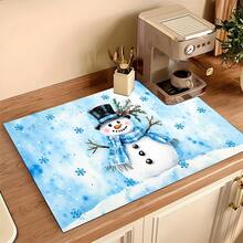 1pc Christmas Absorbent Mat, Christmas Snowman Pattern, Kitchen Countertop Absorbent Drying Mat, Coffee Machine Mat, Pour-Over Coffee Pot Mat, Dish Draining Mat, Non-Slip Heat-Resistant Kitchen Mat, Dining Table Mat, Breakfast Mat, Washing Machine Mat, Home Kitchen Dining Table Coffee Shop Bar Decor Mat, Holiday Party Housewarming Gift, Christmas Holiday Gift! - Multicolor - View 10