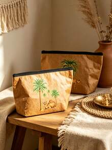 Camels Coconut Trees Cosmetic Bag, Portable Zipper Makeup Storage Pouch, Large Capacity Travel Toiletry Bag,Cute Makeup Tools Organizer, Multifunctional Storage Bag - Multicolor - View 7