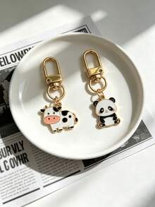 Alloy Cow Keychain Cute Panda Bag Pendant Animal Series Exquisite Small Bag Decoration Charm - Multicolor - View 1
