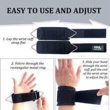 HYL SPORTS 2PCS High-Strength Adjustable Wrist Strap, Non-Slip Grip, And Double Triangular Buckles And D-Rings, Suitable For Exercises Such As Hip Kicks. Fitness Accessory For Weightlifting, Pull-Ups, Pulldowns For Gym And Home Workouts - Black - View 6