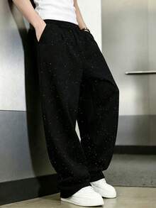 Teen Boys Streetwear Galaxy Print Wide Leg Sweatpants Relaxed Fit - Black - View 4