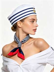 Hat With Ribbon Combination Sailor Hat For Boys And Girls Hat Decoration Accessory Set Hat Scarf Combination Cosplay Anime Costume Set Navy Style Outfit Event Costume Daily Wear Matching Party Gathering Holiday Outfit - Multicolor - View 3