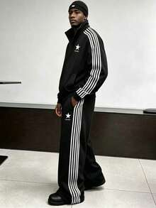 Men's Spring/Autumn Lightweight Sports Casual Fashion Outdoor Jacket & Pants Set - Black - View 2