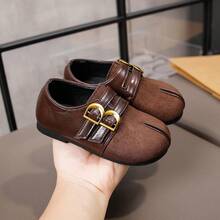 Spring/Autumn New Girls' Vintage Split-Toe Shoes, Dual Gold Buckle Decor, Hook And Loop Closure, Easy On/Off, Soft Sole, Daily & Dressy Casual Shoes - Brown - View 7