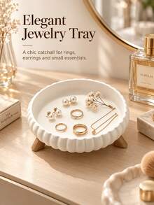 Round Ripple Storage Tray, Round Decorative Ornament Tray, Ring, Earring, And Necklace Storage Box With Scalloped Edge, Vanity Tabletop Jewelry Organizer, Suitable For Home Bedroom Decorative Ornaments, Non-Food Contact - Multicolor - View 1