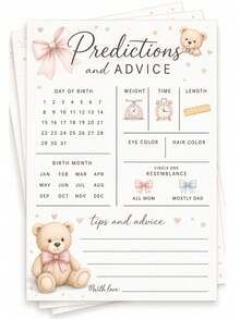 Pink Sweet Style Bow Teddy Bear Baby Prediction Cards, Gender Neutral Baby Shower Guessing Game Cards, Baby Girl Gender Reveal Party Decoration, Baby Shower Game, Gender Reveal Decoration - Multicolor - View 13