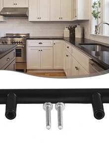 5pcs Black Stainless Steel T-Shaped Drawer Pulls, Modern Cabinet Handles, Furniture Hardware, Suitable For Kitchen Cabinets, Bathroom Vanity, Dresser, Wardrobe And Closet Doors - 5 Pieces Black - View 4