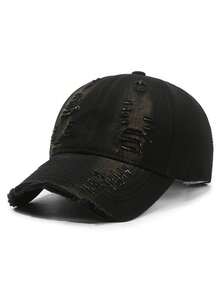1pc Unisex Distressed Washed Baseball Cap, Frayed Ripped Vintage Dad Hat, Sun Protection Hat, Adjustable Casual Hat, Ideal Gift For Holiday And Daily Wear - C - View 21